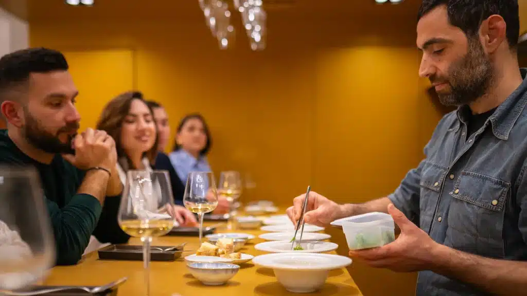 The Olive House 2 Guests enjoying the Symphony of Flavors olive oil tasting experience at The Olive House in Corfu Town